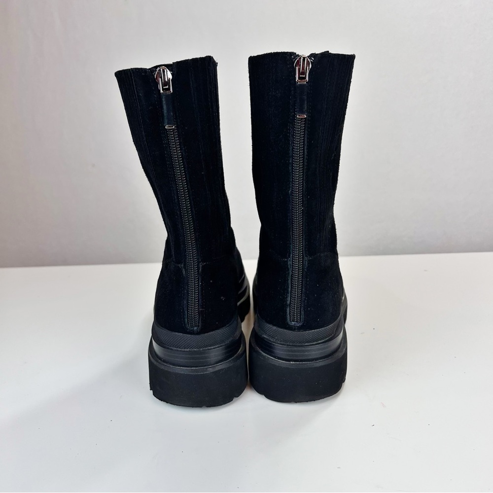 Lola Cruz Pruga Black Suede Boots Size 38 Black Suede Lug Sole Chunky Retro - Picture 4 of 9